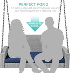 Best Choice Products Woven Wicker Outdoor Porch Swing, Hanging Patio Bench for Deck, Garden w/Mounting Chains, Seat Cushion - Gray/Navy