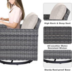 Belord Patio Sectional Furniture Set with Fire Pit Table: 8 Pieces Wicker Patio Conversation Set with L Shaped Sofa, Outdoor Swivel Glider Rocker, Rattan Ottomans, Removable Cushions Beige