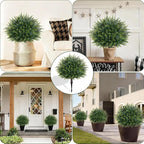 Waipfaru Artificial Plants Outdoor, 23'' Artificial Cedar Topiary with Ground Spike, UV-Resistant Fake Plants Fake Bushes for Outdoor Indoor Garden Front Porch Decor (4Pcs)