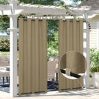 Easy-Going Linen Look Outdoor Curtains Waterproof Windproof Porch Curtains, Soft Thicken Outdoor Privacy Curtains for Patio, Gazebo, Grommet Top and Tab Bottom Drape, 1 Panel, 54x84 inch, Khaki