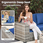ovios 6 Pieces Patio Furniture Set, Outdoor Wicker Sectional Sofa with Glass Table Comfy Cushions, Modern Modular Deep Seat Couch Rattan Conversation Set, Navy Blue