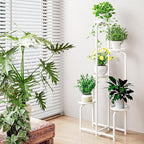 Plant Stand Indoor Outdoor 5 Tier Metal Plant Shelf for Multiple Plants Corner Flower Holders for Living Room Balcony Bedroom Patio Garden, Black (White, 5-Tier)