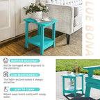 LUE BONA Adirondack Outdoor Side Table, 2-Tier Aruba Blue HDPS Patio End Table Weather Resistant, Outdoor Morden Side Table for Patio, Pool, Porch