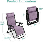 Best Choice Products Oversized Zero Gravity Chair, Folding Outdoor Patio Recliner, XL Anti Gravity Lounger w/Removable Cushion, Cup Holder, Side Tray, 350lb Capacity - Lavender