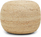 REDEARTH · Jute Circular Pouf Ottoman - Braided Pouffe Accent Sitting Round Footrest for Living Room, Bedroom, Nursery, kidsroom, Patio, Gym; 100% Jute Set of 2 (19.5"X19.5"X14"; Jute Natural)