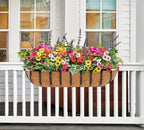 Y&M 30-Inch Window Planter Box 2Pcs Iron Deck Railing With Coco Liner, Metal Horse Troughs for Outdoor Balcony Rail Fence Porch Patio