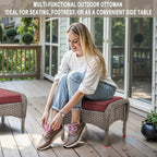 Belord Outdoor Ottomans for Patio Foot Rest - 25 Inch PE Wicker Foot Stool Set of 2 with Removable Cushions for Patio Furniture Sets,All Weather Rattan Ottoman for Balcony Deck Backyard Brown