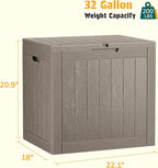 Deck Box 32 Gallon Resin Lockable Outdoor Storage Bin, Striped Grey