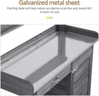 Yaheetech Outdoor Potting Bench Table, Garden Workstation w/Metal Tabletop/Cabinet Drawer/Open Top/Lower Shelf/Handy Hooks for Horticulture,Gray