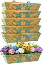 6 Pack 24 Inch Window Boxes Planter Railing Planters Box with Adjustable Brackets for Porch Deck Balcony Hanging Butterfly Decorative Flower Baskets & Non-Woven Fabric Liner for Outdoor Plants - Green