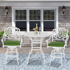 VIVIJASON 3-Piece Patio Swivel Bar Stools Set, All Weather Cast Aluminum Outdoor Bar Height Bistro Set with 2 Cushioned Bar Chairs & 35.4" High Bar Table w/Umbrella Hole for Backyard, Lawn, White