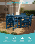 Outdoor Rectangle Dining Table, Heavy-Duty HDPE Table for 6, Weatherproof Patio Table with Umbrella Hole, Rounded Corners for Safety, Navy Blue