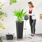 Outsunny 32 Inch Tall Planters for Outdoor Plants, Set of 2 Plastic Rattan-Like Flower Pots with Drainage Holes, Stackable Tapered Planters for Indoor Plants, Front Porch, Black