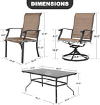 NUU GARDEN 7 Pieces Outdoor Dining Sets, Textilene Swivel Patio Table and Chairs All-Weather Outdoor Furniture Set for Lawn, Backyard, Balcony, Black and Brown