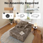 CHORRO67 Chaise Lounge Chair Indoor,Oversized Boneless Single Sleeeper Couch Bed,Corduroy Cloud Sofa with 3 Soft Pillows for Livingroom,Bedroom,No Assembly,(Khaki)