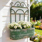 Rustic Metal Wall Planter Vintage Wall Mounted Flower Pot Distressed Wall Hanging Plant Basket Farmhouse Wall Decor for Indoor Outdoor Garden Home Yard (Green)
