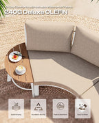 Outdoor Patio Furniture Set,4 Piece Aluminum Half-Moon Patio Conversation Sets, PE Rope Curved Sofa, All-Weather Outdoor Sectional Sofas with Modular Coffee Table & Cushions, White