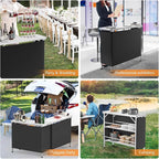 VINGLI 43" Portable Bar Table with Pole, 3-Tier Shelves, Mobile Bar Table for Events, Party, Camping, Picnic, Tradeshow, Indoor with Black Skirt