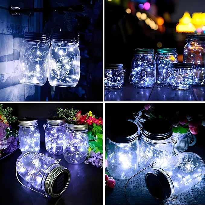 Solar Mason Jar Lid String Lights, 6 Pack, 30 LED Cool White