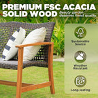 IDZO Harmonie 800lbs Capacity Outdoor Loveseat Furniture, FSC Certified Acacia Patio Sofa with Upgraded 2000 Hours UV Resistant Wicker, Teak Finish Porch Couch