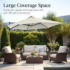 Best Choice Products 10ft Solar LED Offset Cantilever Hanging Market Patio Umbrella, Smooth 360° Rotation, 8 Sturdy Ribs, Easy Adjustment - Ivory