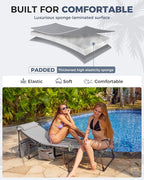KingCamp Oversized Padded Chase Lounge Chairs, Extra-Wide Folding Tanning Chair Adjustable 5-Position 400lbs Heavy Duty Lounger with Double-Layer Oxford Canopy Shade for Outdoor Beach Patio Sun Pool