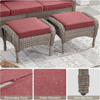 Belord Outdoor Ottomans for Patio Foot Rest - 25 Inch PE Wicker Foot Stool Set of 2 with Removable Cushions for Patio Furniture Sets,All Weather Rattan Ottoman for Balcony Deck Backyard Brown