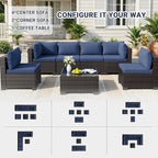 LEVELEVE 7 Pieces Outdoor Patio Furniture Sets,Rattan Conversation Sectional Set,Manual Weaving Wicker Patio Sofa with Tea Table