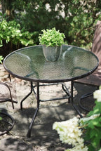 Garden Elements Outdoor Patio Furniture, Round Dining Table, Steel Base and Rim with Water-Wave Glass Top, Brown, 40"