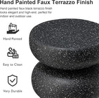 Glitzhome Outdoor Side Table Set of 2, 18" H Decorative Garden Stool MgO Faux Terrazzo End Table, Heavy Duty Indoor Outdoor Round Planter Stand for Living Room Bedroom Patio Deck Poolside,Black