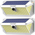 TECKNET 461 LED Solar Powered Outdoor Lights, 270° Angle & 3 Lighting Modes Motion Sensor Light Outdoor, Security Solar Lights Waterproof - 2 Pack, White, Cold Light