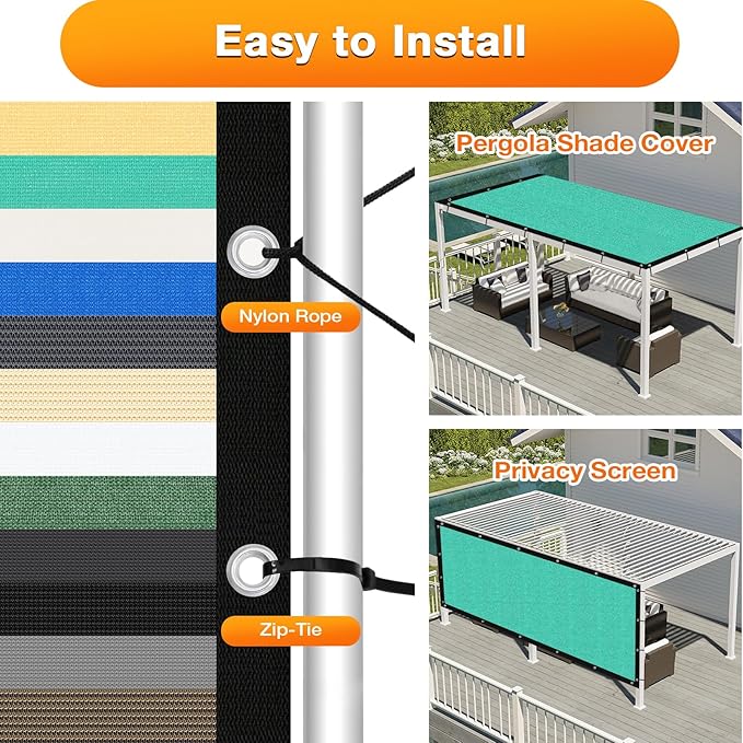Artpuch Outdoor Pergola Shade Cover 4' X 6' Sun Shade Cloth with Grommets, 90% UV Protection Canopy Patio Privacy Screen (Customized Available) GN107, Turquoise