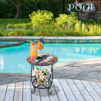 Outdoor Side Table Round Small Mosaic Patio Accent Indoor End Plant Coffee Tea Table for Yard Patio Porch Garden Living Room, Bedroom(Hummingbird Style,12 Inch)
