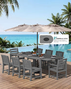 SERWALL 11-Piece Outdoor Dining Set, 60" - 83" Expandable Outdoor Dining Table and 10 HDPE Chairs, All Weather HDPE Outdoor Furniture Set for Backyard, Garden, Grey