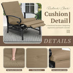 Oakcloud Adjustable Outdoor Lounge Chair Metal Patio Relaxing Recliner Chair Set with Bistro Table and Removable Cushions(Brown)
