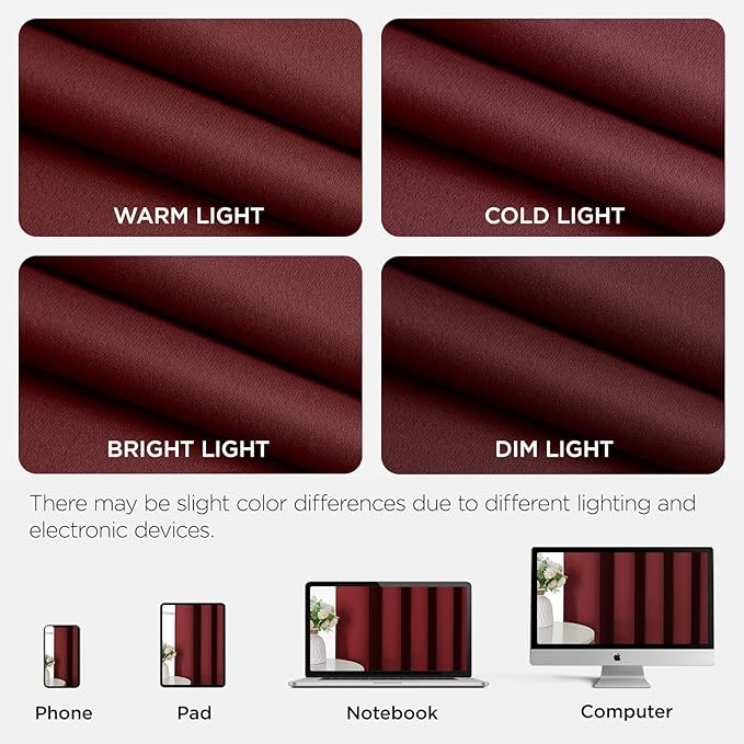Blackout Patio Sliding Door Curtains – Burgundy Red, 80Wx108L