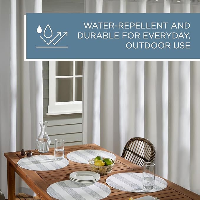 TOWN & COUNTRY BASICS Cabana Solid Heavyweight Indoor Outdoor Curtains, Light Filtering Opacity with Grommet Top, Water Repellent, 2-Pack Set, 54"x120", Cloud Grey