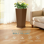 Set of 2 Large Planters for Outdoor Plants 24" Tall Tapered Modern Flower Pots with Drainage Tray for Garden, Patio, Porch (Brown)