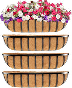 Y&M 30" Iron Window Deck Railing Planter Box 4Pcs with Coco Liner, Metal Horse Troughs Fence Planter for Outdoor Balcony Rail Fence Porch Patio