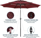 Yaheetech 3 Tier Patio Umbrella 10ft Vented Outdoor Large Market Table Umbrella with 8 Sturdy Ribs & 1.5" Umbrellla Pole, Double-layer Cloth & Push-button Tilting & Crank for Pool/Garden/Lawn Burgundy