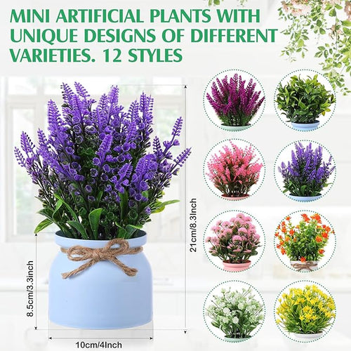 12 Pcs Large Artificial Potted Flowers Fake Potted Plants – Vintage