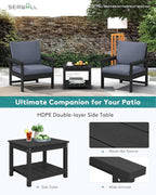 SERWALL HDPE Patio Sofa Set, 3-piece Sectional Outdoor Furniture Set, All Weather Outdoor Couch Set Patio Furniture Set for Deck, Lawn, Black Frame with Grey Cushion