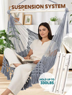 Chihee Hammock Chair Super Large Soft-Spun Cotton Rope Weaving Hanging Chair, Collapsible Strong Metal Spreader Bar Wide Seat Lace Stretch Swing Chairs Indoor Outdoor Garden Yard Theme Decoration