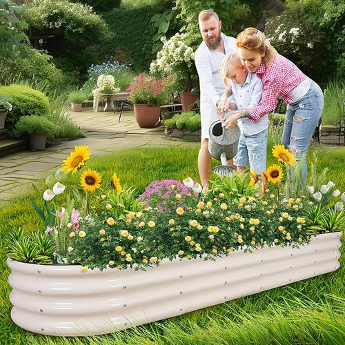 1MORE Galvanized Raised Garden Bed- Planter Garden Boxes Outdoor, Raised Beds for Gardening,Metal Garden Bed Kit for Vegetables Flower, Planter Raised Beds.8x2x1ft White-2pcs