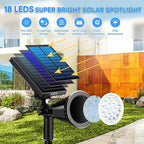 KEV Solar Spot Lights Outdoor,18 LEDs Solar Flood Lights with 8 Modes &Colored Adjustable &IPX65 Waterproof,Christmas Solar Spotlight for Driveway/Backyard/Landscape/Tree/Garage(Multicolor,4 Pack)