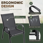 Flamaker Patio Chairs Stackable Dining Chairs Set of 4 Metal and Teslin Outdoor Chairs for Lawn Deck Porch Balcony (Black)