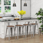 Yongchuang 26" Metal Barstools Set of 4 Low Back Bar Stool Counter Height Bar Stools with Wooden Top Silver