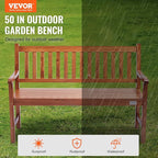 VEVOR Wood Outdoor Bench, 2-Person Garden Bench with Backrest and Armrests, 800 lbs Load Capacity,All-Weather Never Rot Patio Bench for Garden, Park, Yard, Front Porch