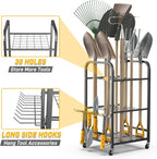 Storage Rack for Garden Tools, Black Alloy Steel with Lockable Wheels