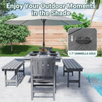 Pamapic 5 PCS Outdoor Dining Set, Spacious HDPE Outdoor Table and Chairs with 2 Bench, Wood Grain Patio Furniture Sets with Elegant Armrest, All-Weather Outdoor Furniture with Umbrella Hole, Gray